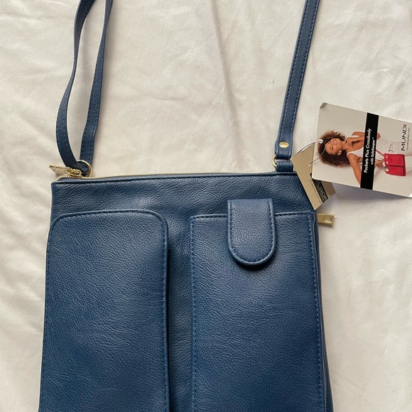 Mundi Pockets Plus Crossbody Bag with SafeKeeper in Navy Blue Vegan Leather - Picture 10 of 13